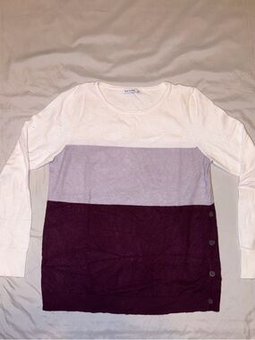Pink Clover Colorblock Long Sleeve Top in White, Lavender & Plum